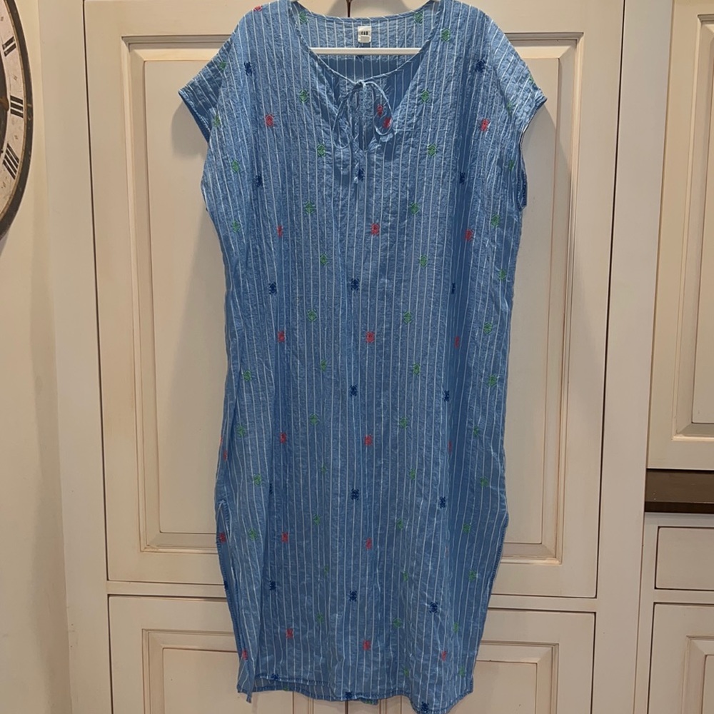 Gap gauze embroidered blue striped Caftan or coverup